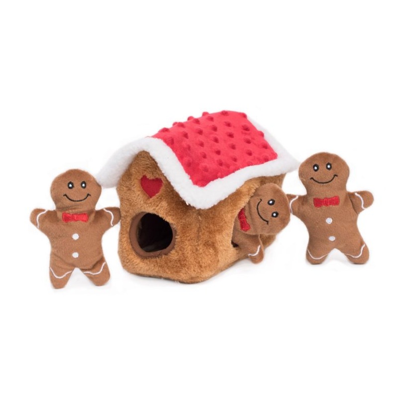 Zippy Paws Holiday Zippy Burrow – Gingerbread House Dog Toy