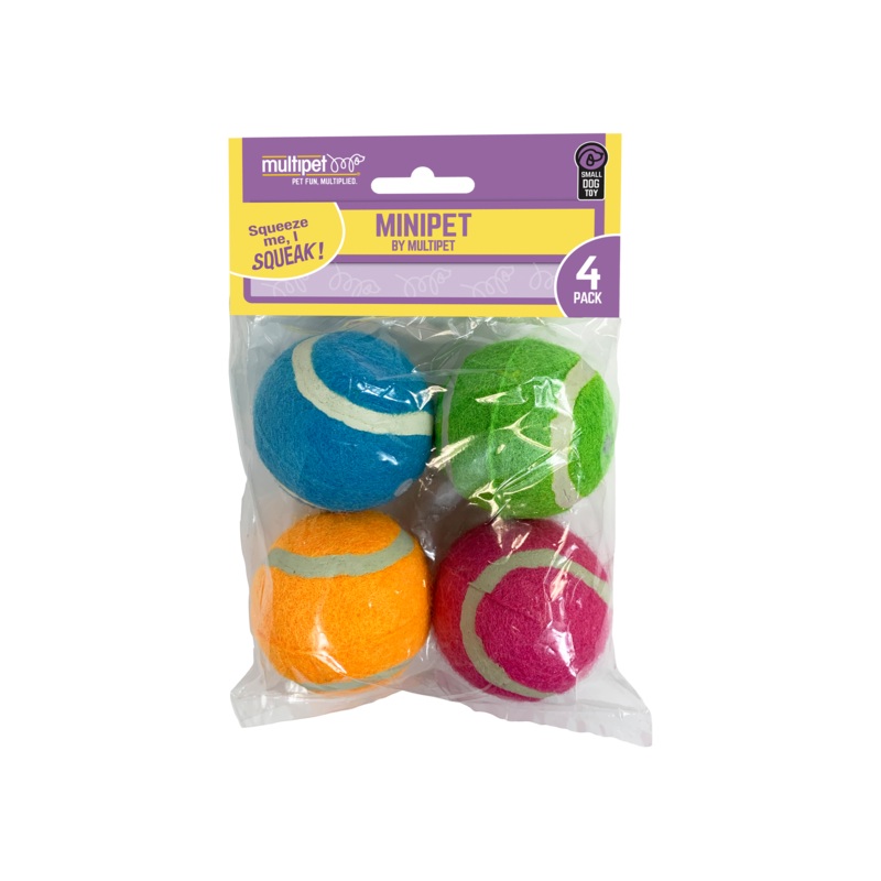 MULTIPET MINIPET SQUEAKY TENNIS BALLS 4PK