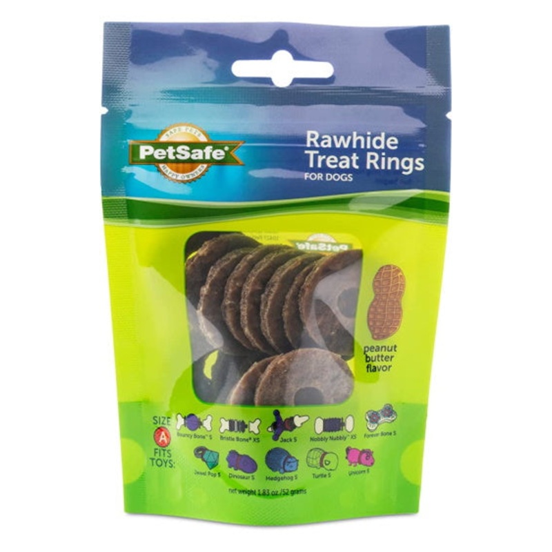 PetSafe Rawhide Treat Rings for Busy Buddy Dog Toys – Peanut Butter Flavor  16 Rings