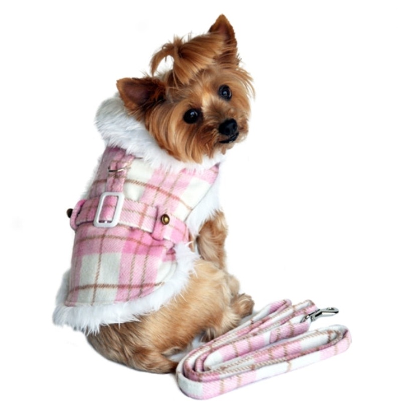 Pink and White Plaid Trimmed Designer Dog Coat