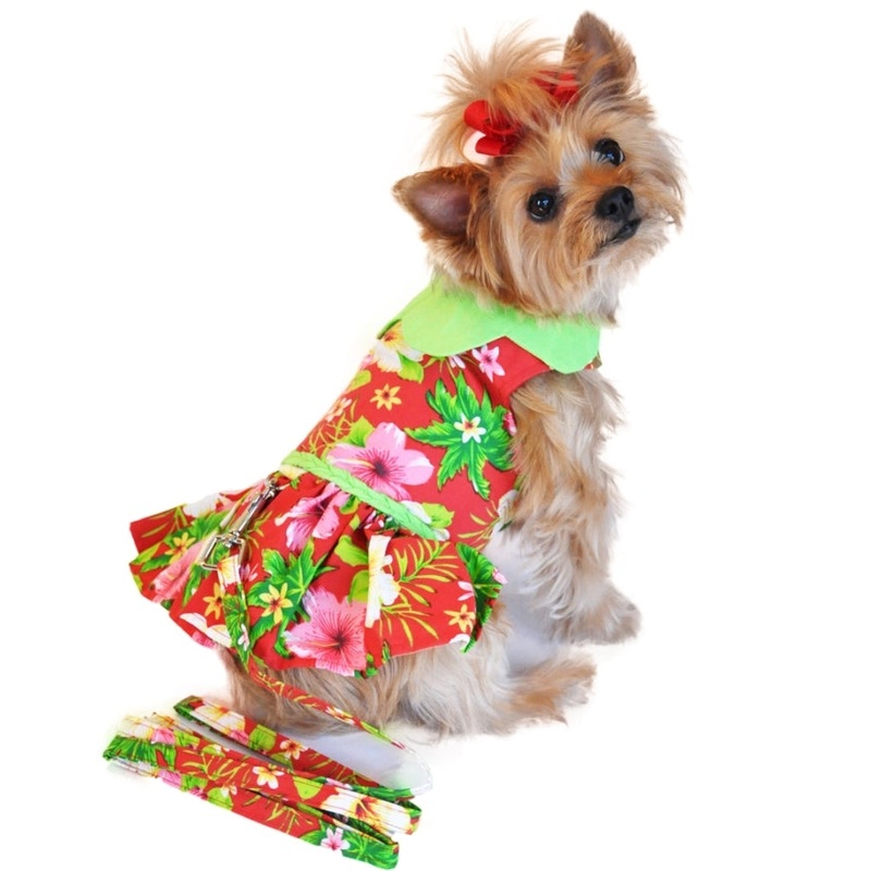 Red Hawaiian Dog Dress w/ matching Leash