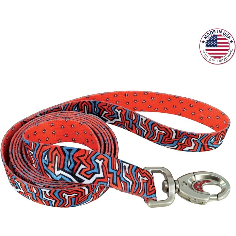 Coastal Sublime Adjustable Dog 6ft Leash – Red Blue Graffiti with Red Stars
