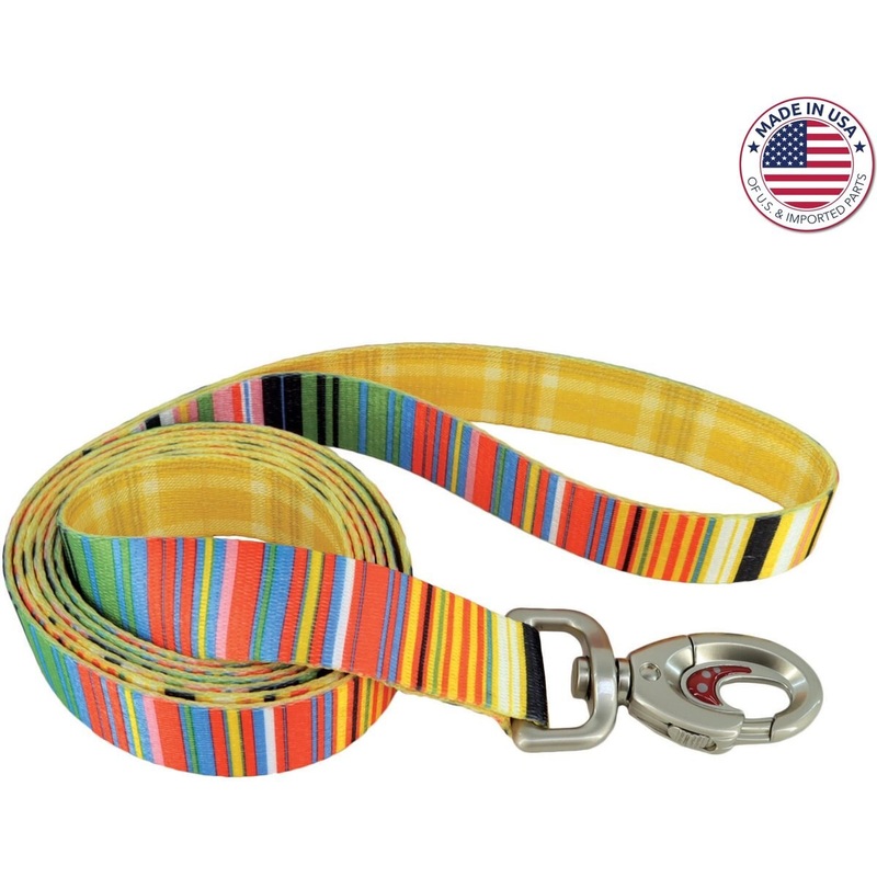 Coastal Sublime Adjustable Dog 6ft Leash- Sublime Stripe with Gold Plaid