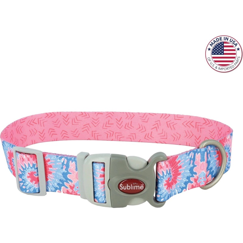 Coastal Sublime Adjustable Dog Collar – Pink Tie Dye with Pink Arrows