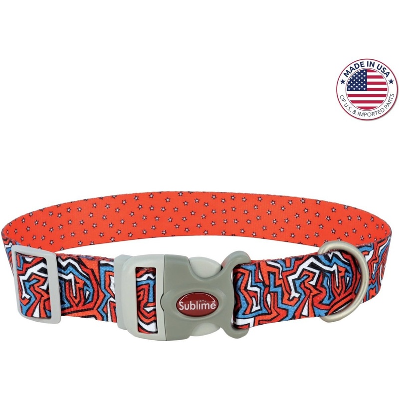 Coastal Sublime Adjustable Dog Collar – Red Blue Graffiti with Red Stars