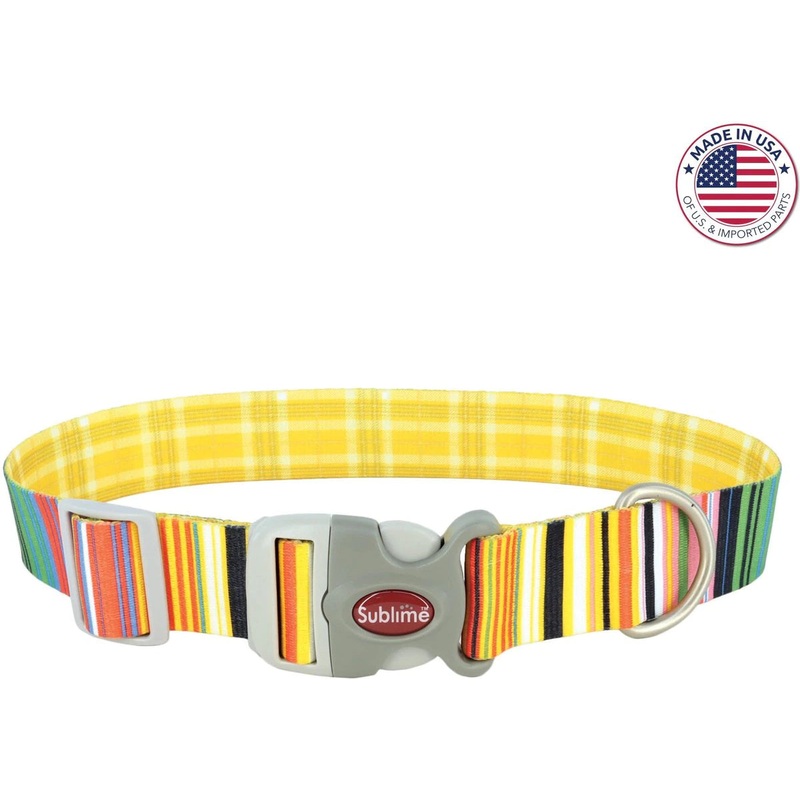Coastal Sublime Adjustable Dog Collar – Sublime Stripe with Gold Plaid