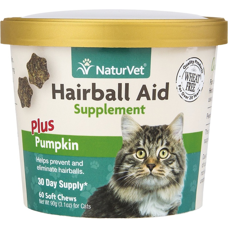 NaturVet Hairball Aid Supplement Plus Pumpkin Cat Soft Chews 60ct