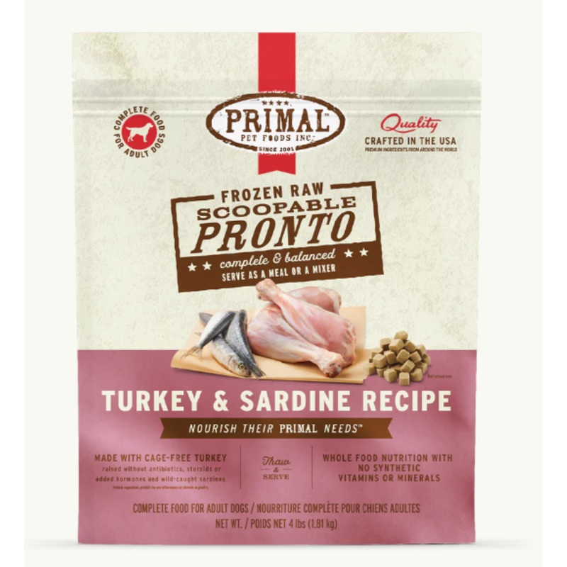 Primal Pronto Turkey and Sardine Formula Raw Dog Food 4lb
