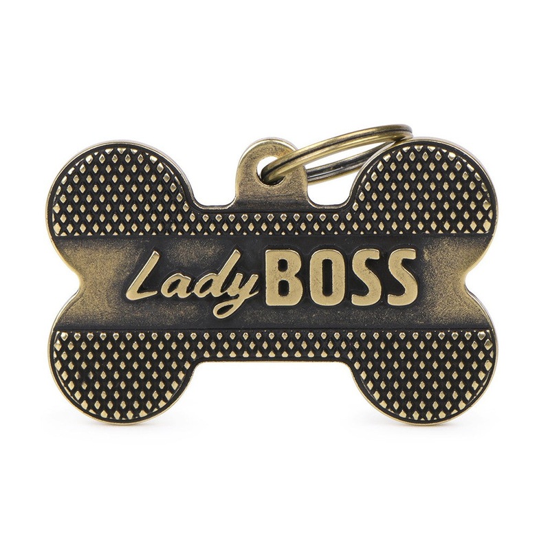 XL Bone Bronx Lady Boss in English Brass ID Tag