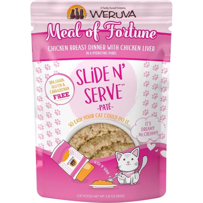 Weruva Slide N’ Serve Grain Free Meal of Fortune Chicken Breast Dinner with Chicken Liver Wet Cat Food Pouch