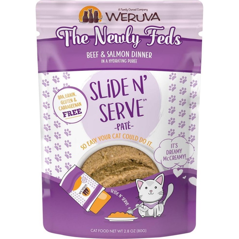 Weruva Slide N’ Serve Grain Free The Newly Feds Beef & Salmon Dinner Wet Cat Food Pouch