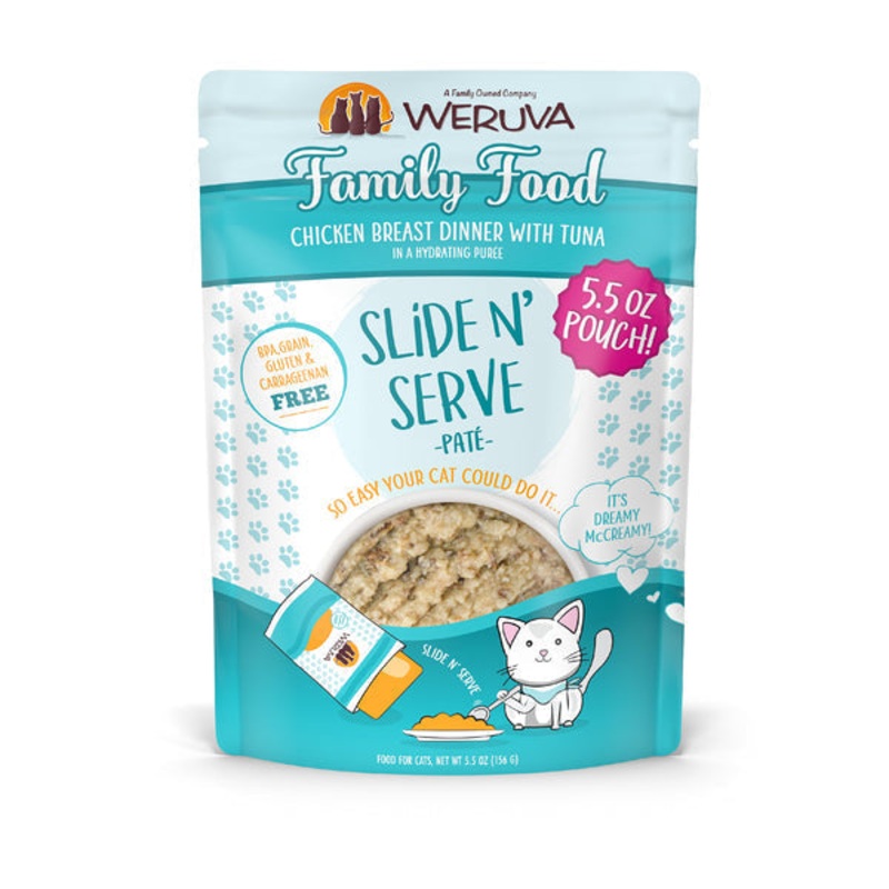 Weruva Slide N’ Serve Pat Family Food Chicken Breast Dinner with Tuna in a Hydrating Pure Wet Cat Food