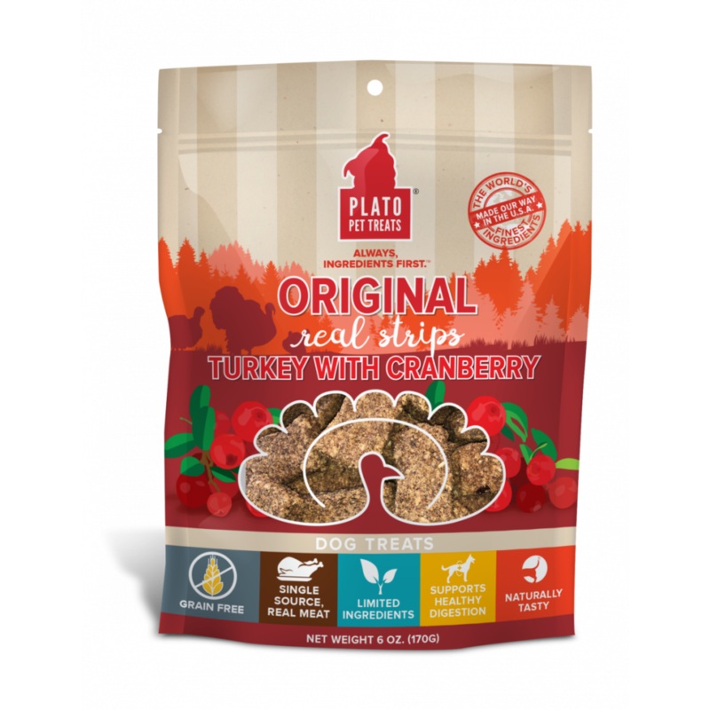 Plato Grain Free Real Strips Turkey With Cranberry Dog Treats