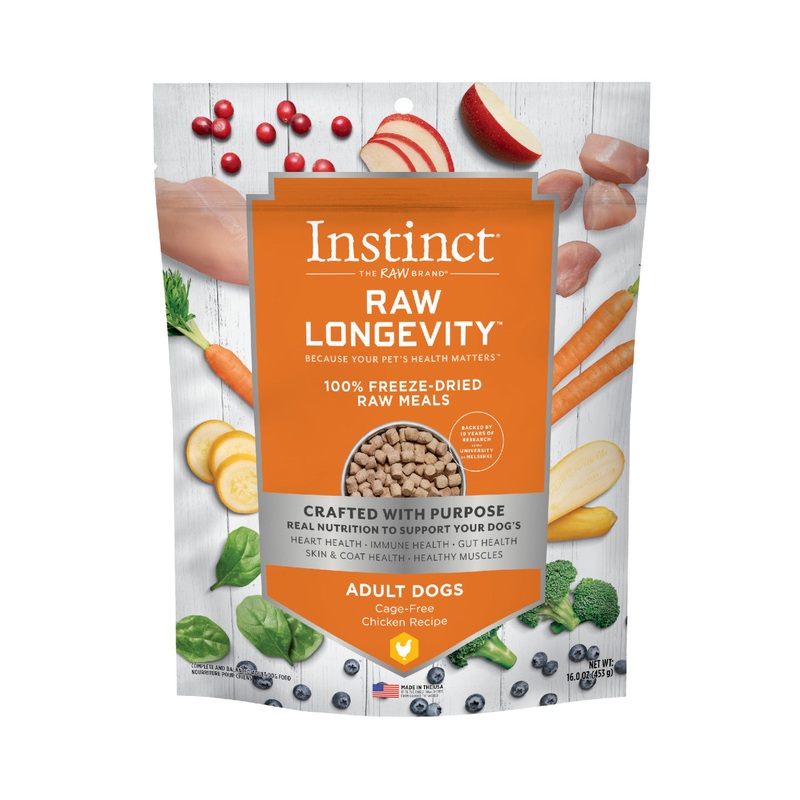 Instinct Dog Food Raw Longevity 100% Freeze-Dried Raw Meals Cage-Free Chicken Recipe for Adult Dogs Adult Dogs