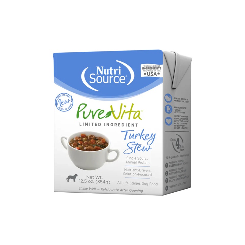 NutriSource PureVita Turkey Dog Stew TetraPaks Wet Dog Food