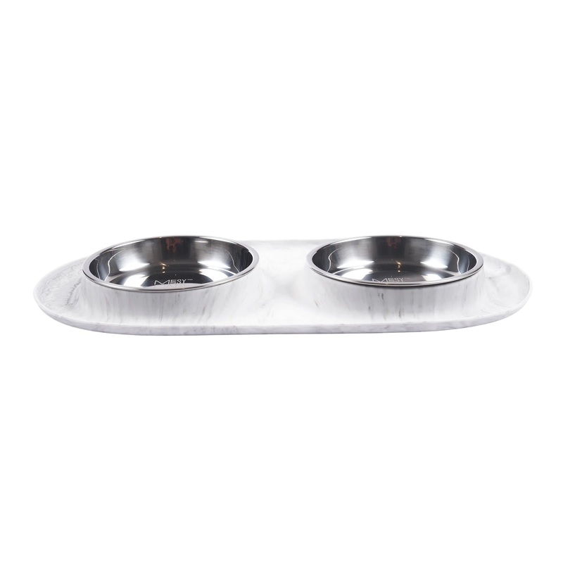 Messy Mutts Double Silicone Cat Feeder with Stainless Saucer Shaped Bowl