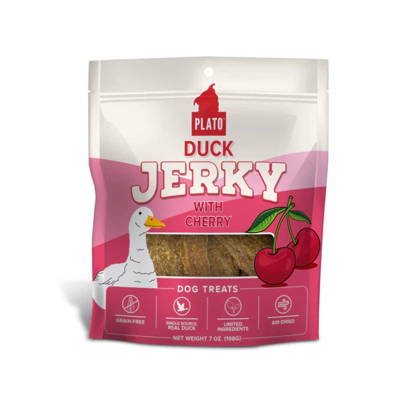 Plato Duck Jerky with Cherry Recipe Dog Treats (7 oz)