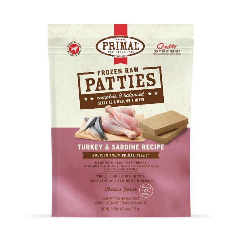 Primal Pet Foods Frozen Raw Patties Dog Food Turkey & Sardine Recipe