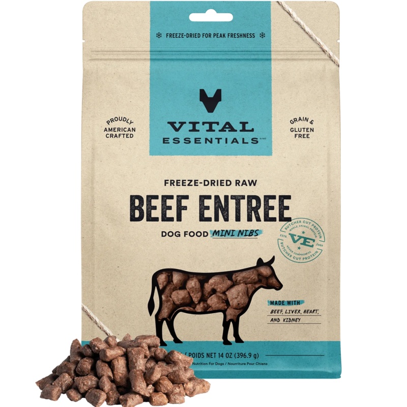 Vital Essentials Freeze-Dried Raw Protein Beef Crunchy Mini Nibs Meal or Mixer Dog Food