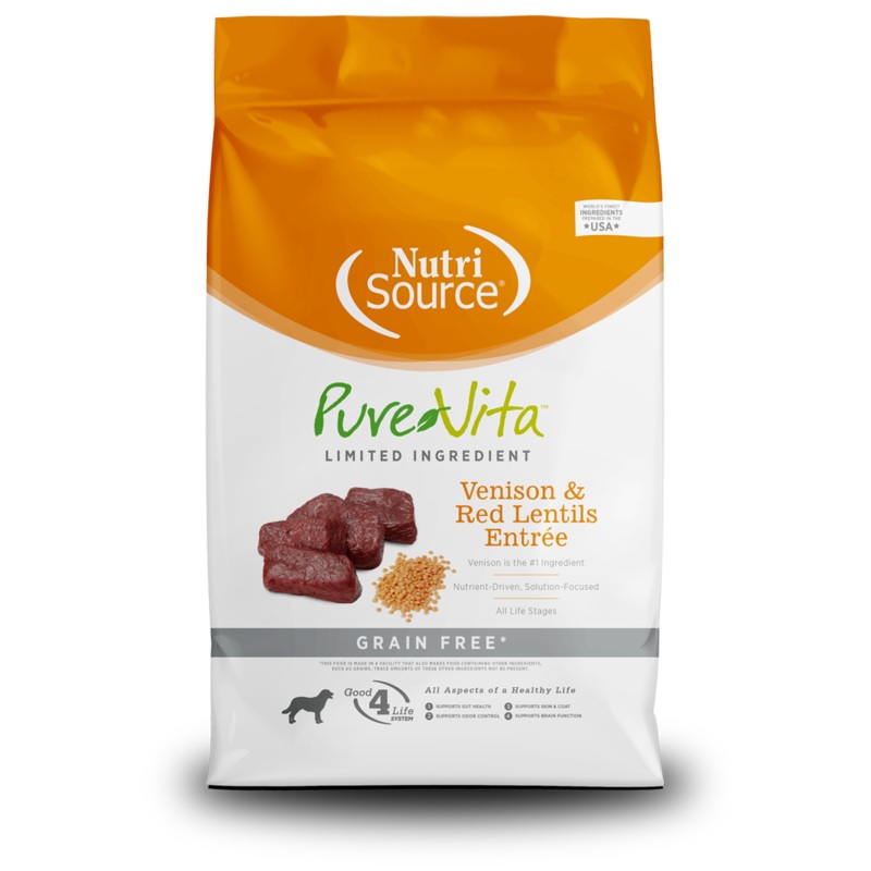 NutriSource PureVita Venison & Red Lentils Entre Grain Free Limited Ingredient Dog Food