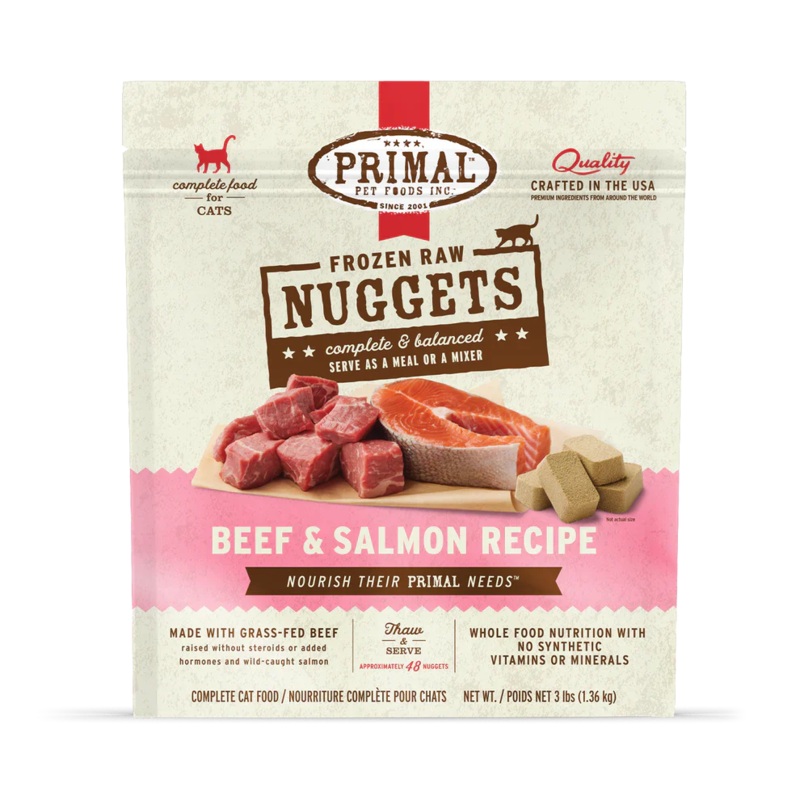 Primal Pet Foods Frozen Raw Nuggets Cat Food Beef & Salmon Recipe