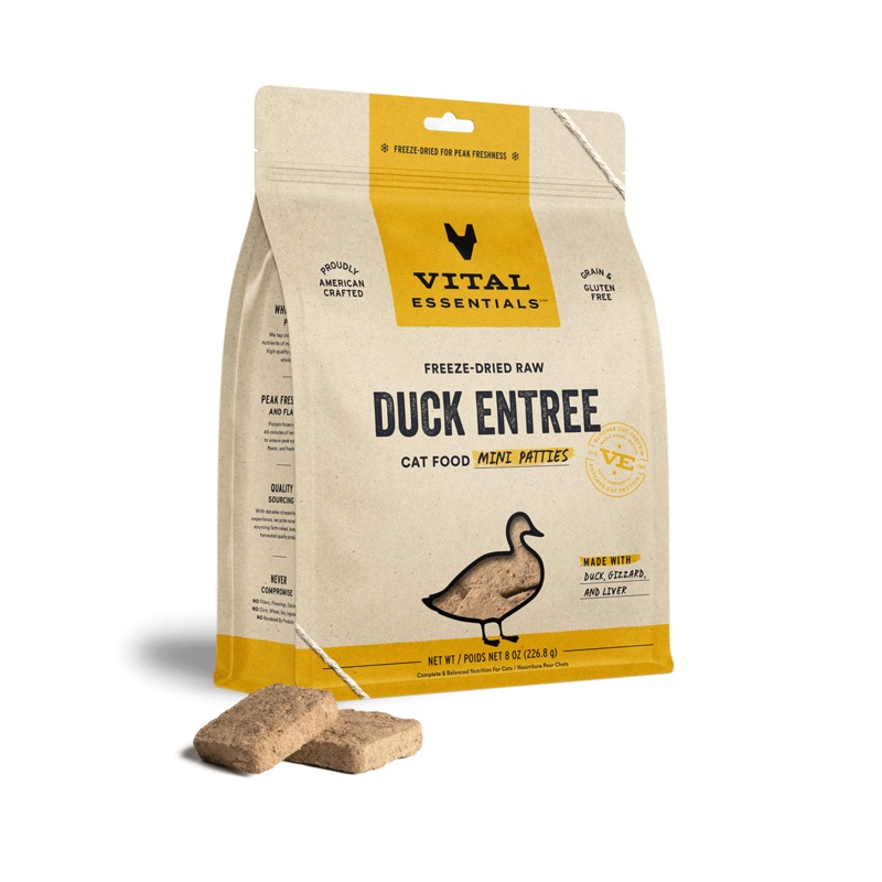 Vital Essentials Duck Freeze-Dried Raw Entre Cat Food Mini Patties