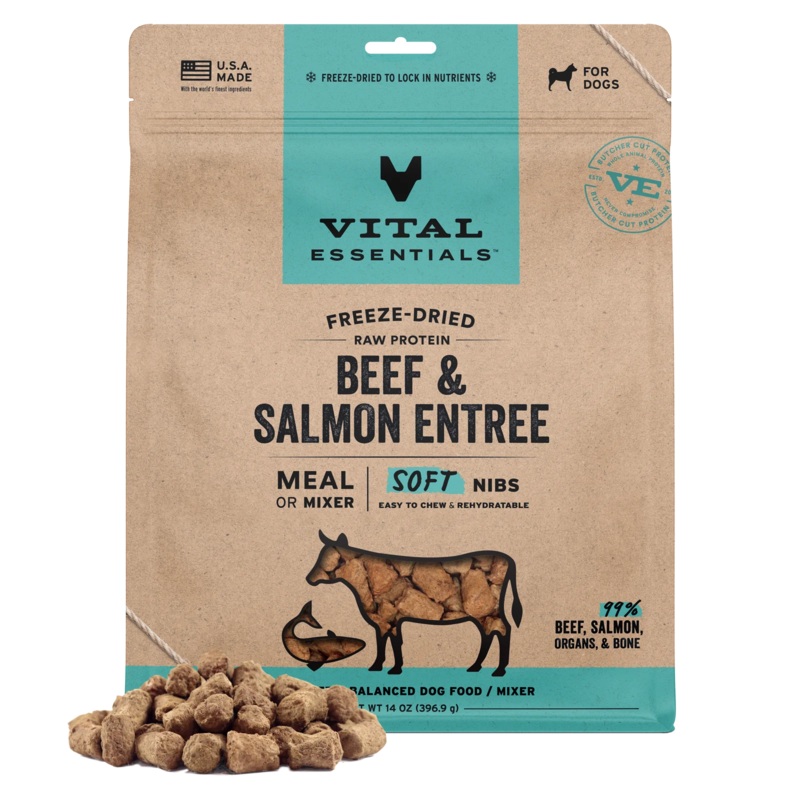 Vital Essentials Freeze-Dried Raw Protein Beef & Salmon Soft Nibs Meal or Mixer Dog Food