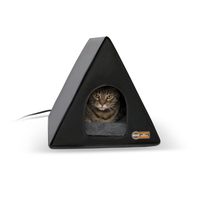K&H Thermo A-Frame Heated Cat House – Gray/Black