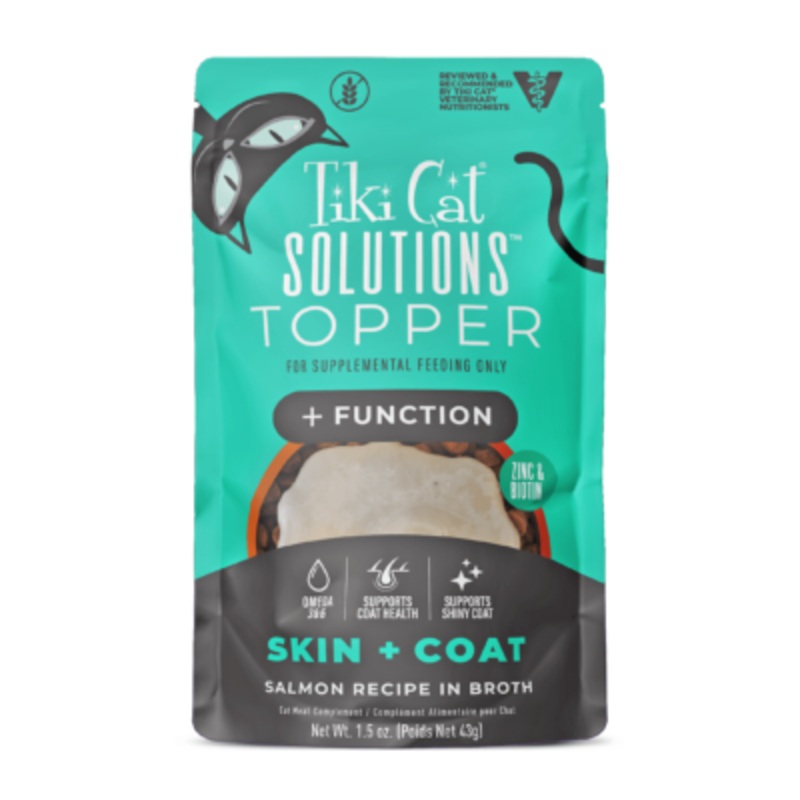 Tiki Cat Solutions Skin + Coat Topper Salmon Recipe in Broth Wet Cat Food