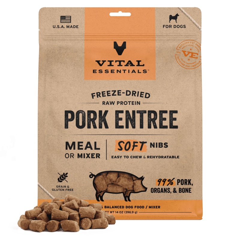 Vital Essentials Freeze-Dried Raw Protein Pork Soft Nibs Meal or Mixer Dog Food