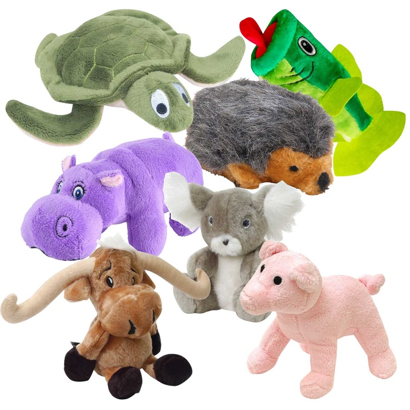 Plush Animals Share the Love Squeaker Dog Toys, 7 Piece Kit