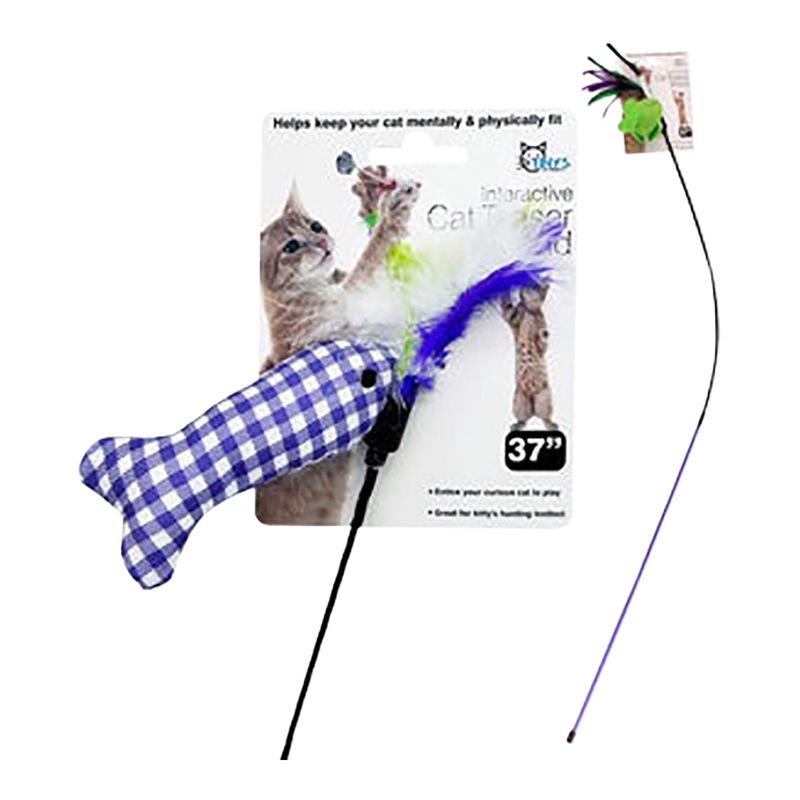 37L Cat Teaser Wand with Ribbon and Toy, Assorted