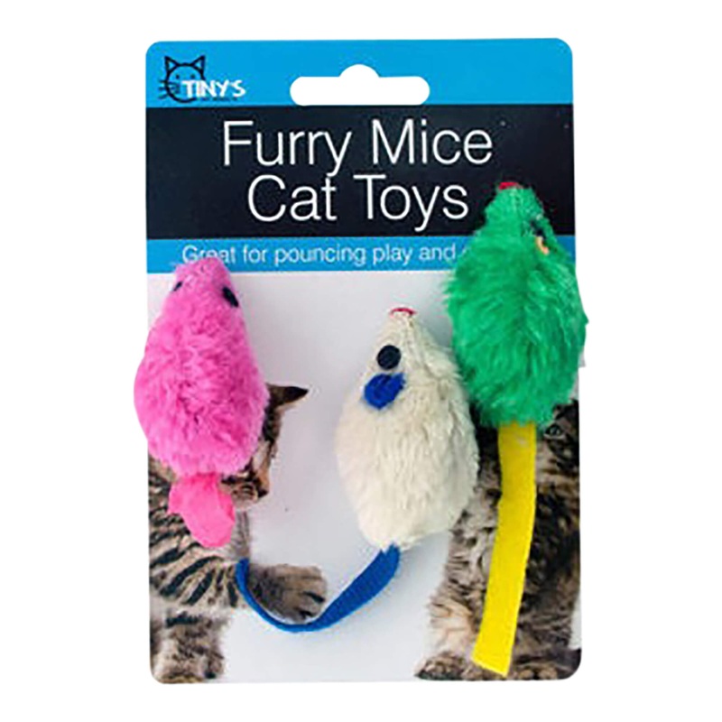 4 Furry Mice Cat Toys, Assorted Colors, 3 pk