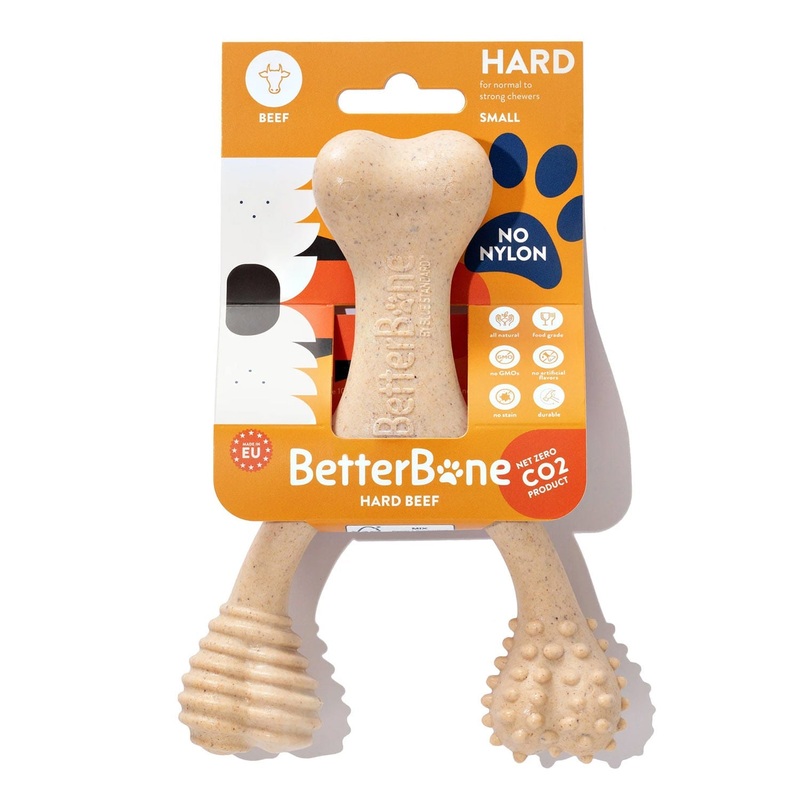 BetterBone Hard Density Dog Chew Toy for Aggressive Chewers, Beef