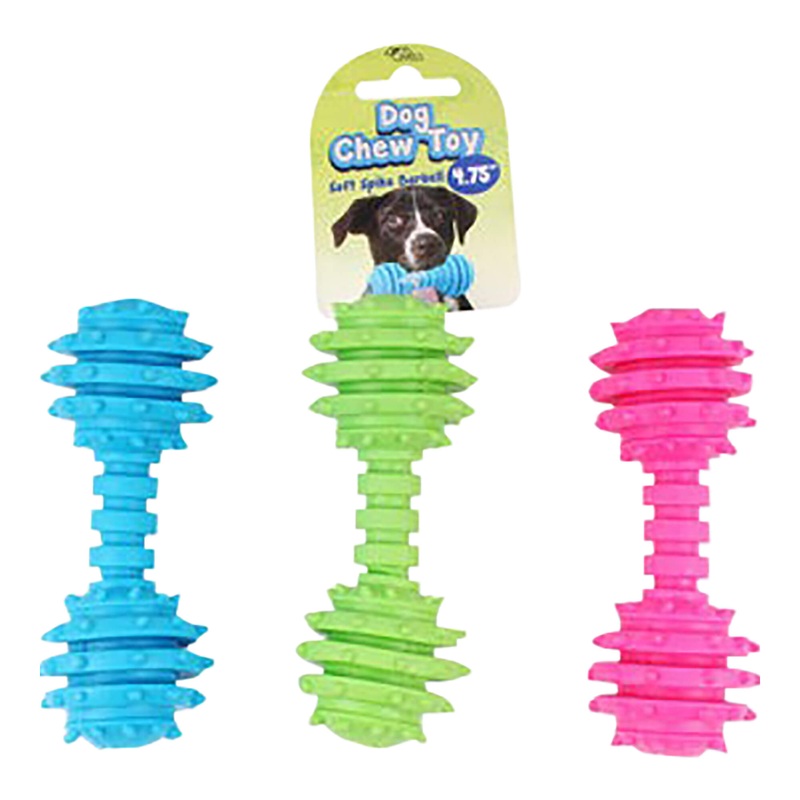 Soft Puppy Spike Barbell Chew Toy, Assorted, 4.75L