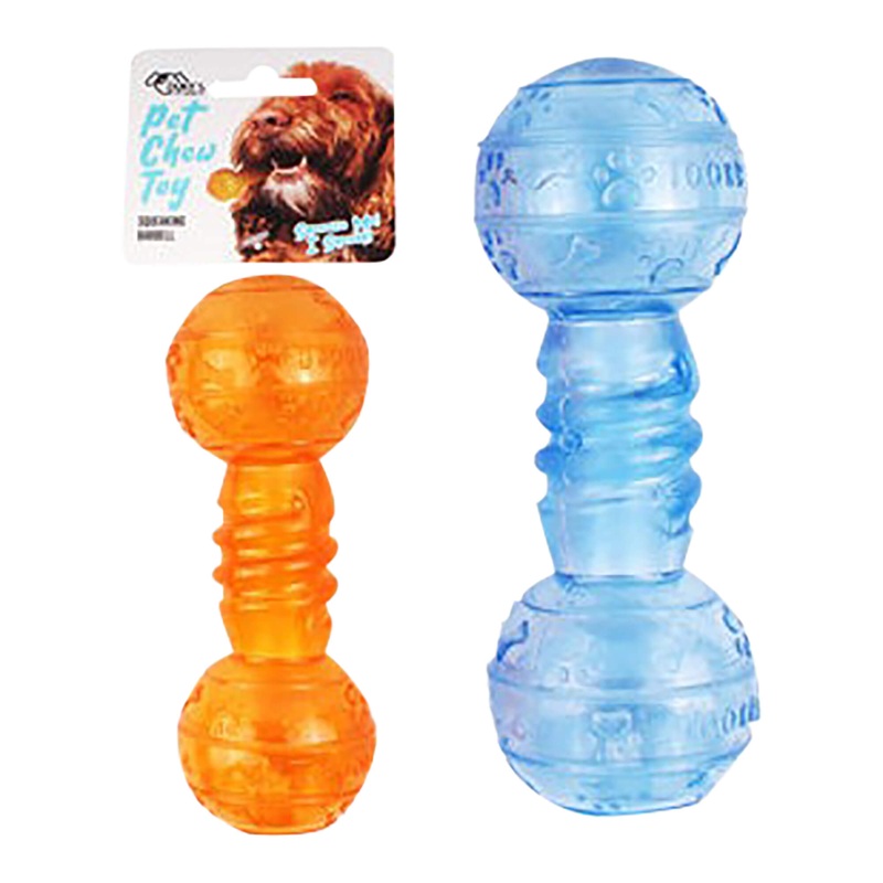 Squeaking Barbell Pet Chew Toy, Assorted Colors, 6.5L