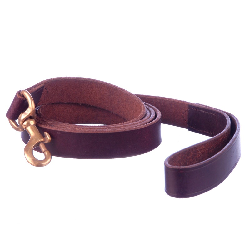 Flat Leather Dog Leash with Hand Strap Handle, 6’L