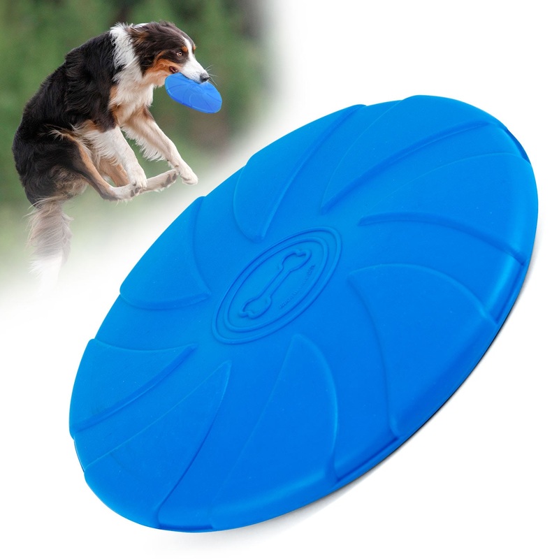 Natural Rubber Blue Bone 8 Inch Frisbee Dog Toy for Fetching & Chewing