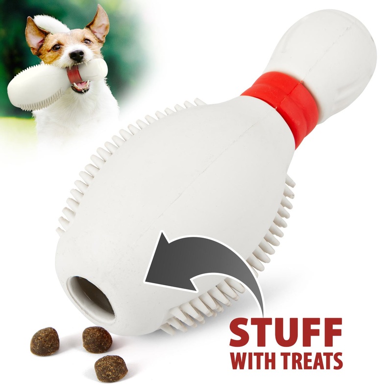 Natural Rubber Bowling Pin Treat Dispensing Dental Toy for Dogs