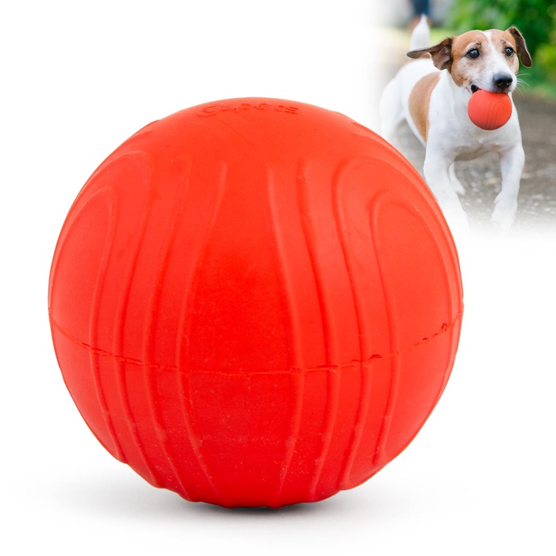 Natural Rubber Red Bouncing Ball Dog Toy with Waves for Energetic Play