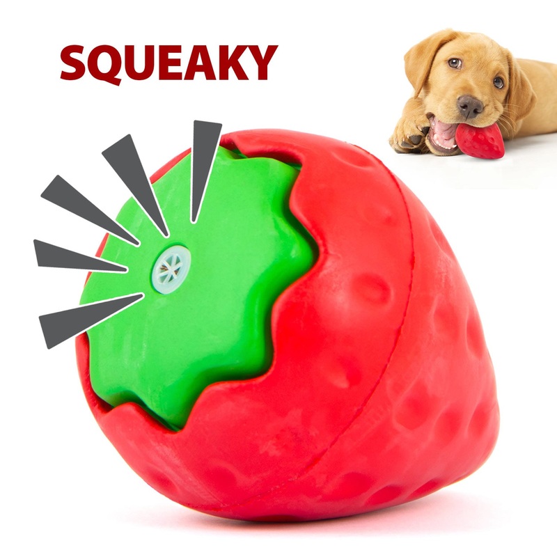 Natural Rubber Squeaker Dog Toy Strawberry Shape for Medium-Chewers