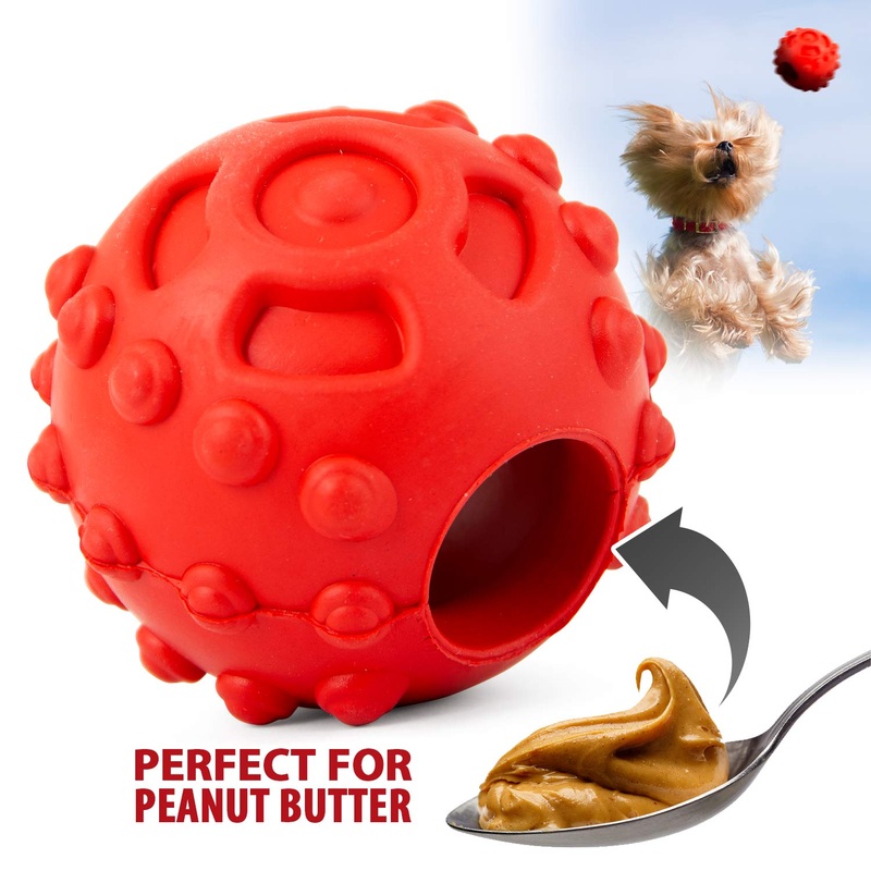 Natural Rubber Treat Dispensing Red Knobby Ball Dog Chew Toy