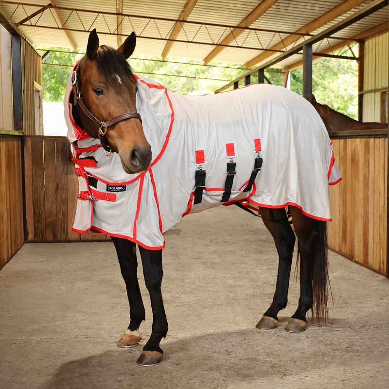 Solaris Horse Fly Sheet with Detachable Neck, Grey & Red