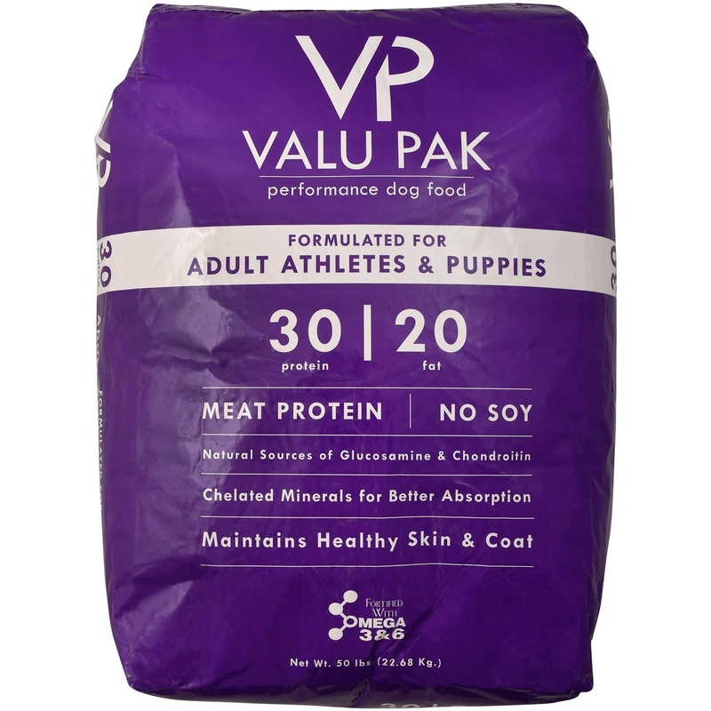 Valu-Pak 30-20 Performance Dry Dog Food (Purple Bag) for Adult Athletes & Puppies, 50 lb
