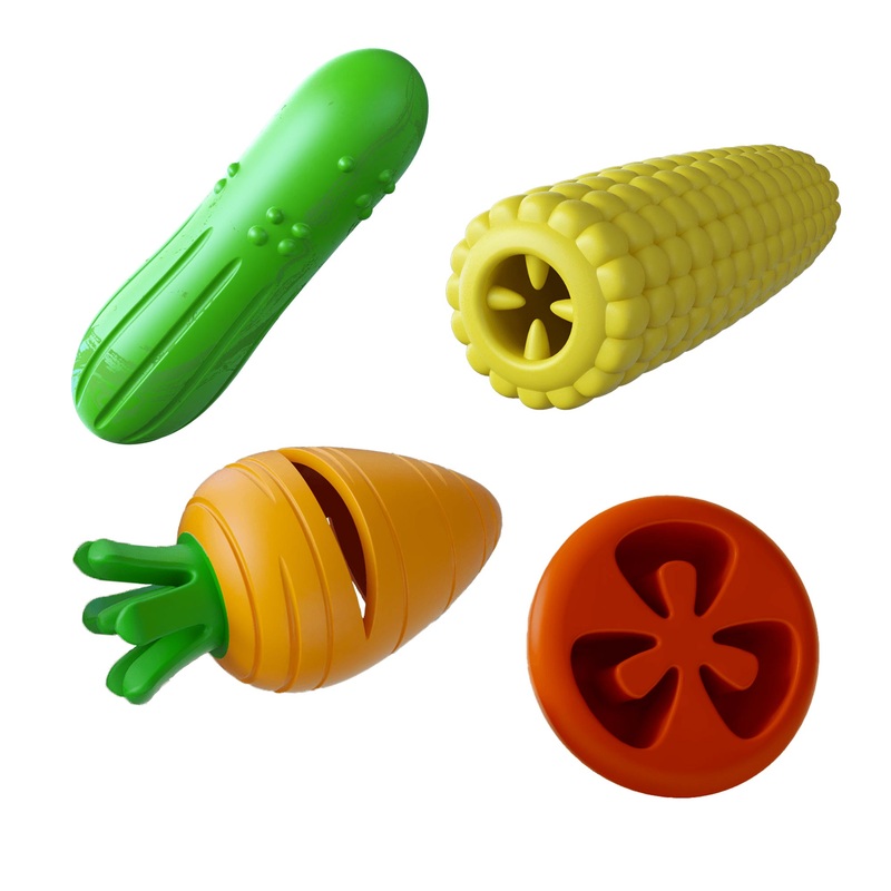 Veggies Natural Rubber Dog Chew Toys, 4 pc, Medium