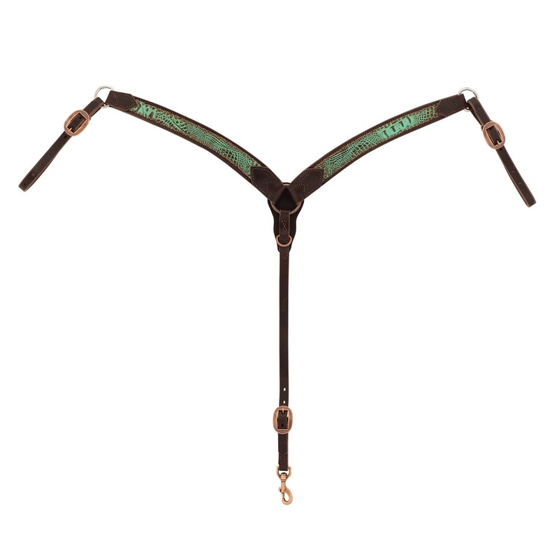 Weaver Turquoise Croc Contoured Leather Horse Breast Collar