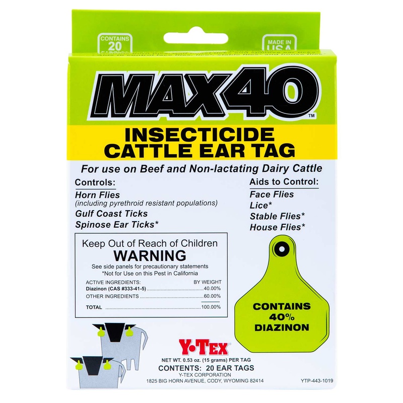Y-Tex Max 40 Insecticide Cattle Ear Tag, 20 Pack