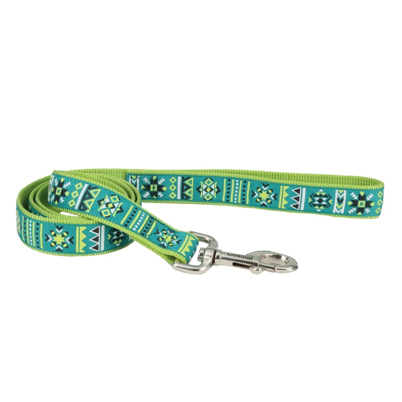 Ribbon Dog Leash|Lime Southwest Stars|Houndstooth|Pink Flamingo Stripe|Teal Sketched Abstract