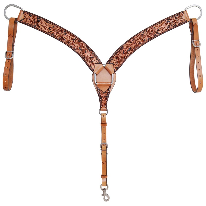 Rafter T Floral Tooled Leather Breast Collar for Horses, Full, Brown