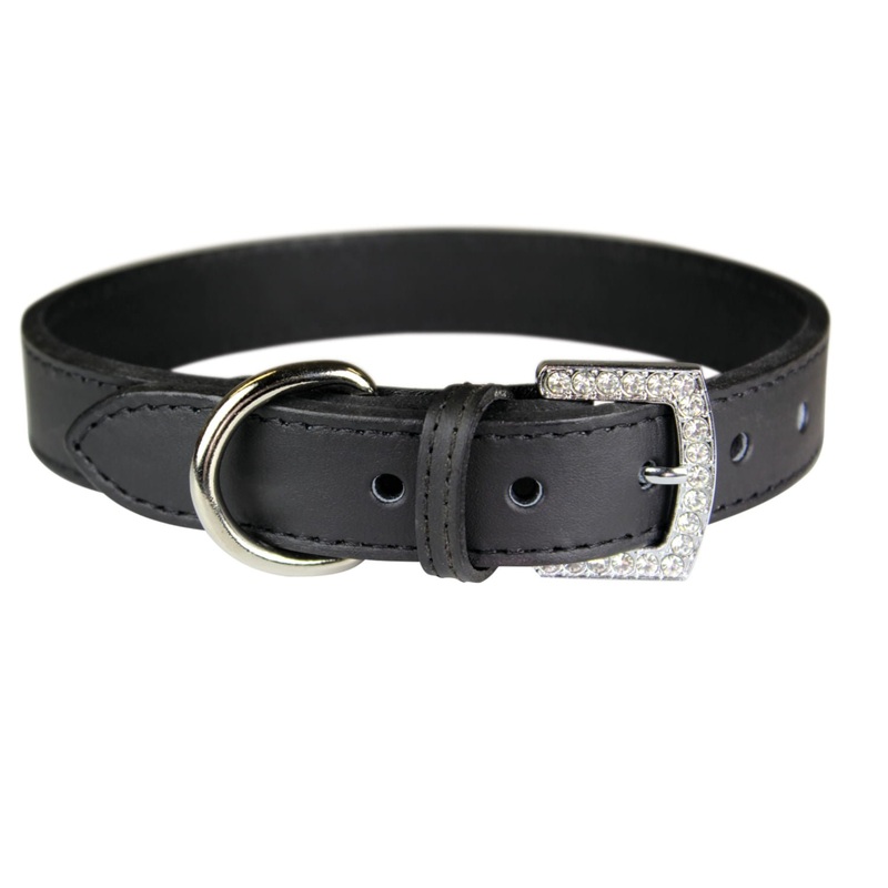 Crystal Buckle Made in USA Leather Dog Collar